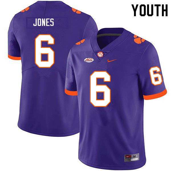 Youth #6 Sheridan Jones Clemson Tigers College Football Jerseys Sale-Purple - Click Image to Close